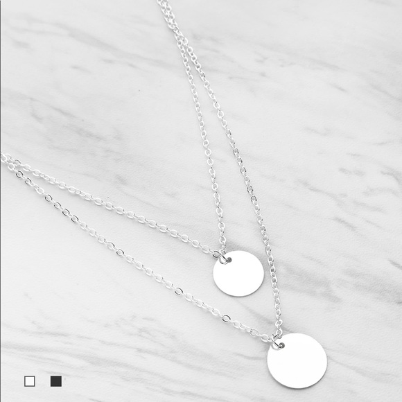 Double Layer Silver Disc Necklace - Picture 4 of 4